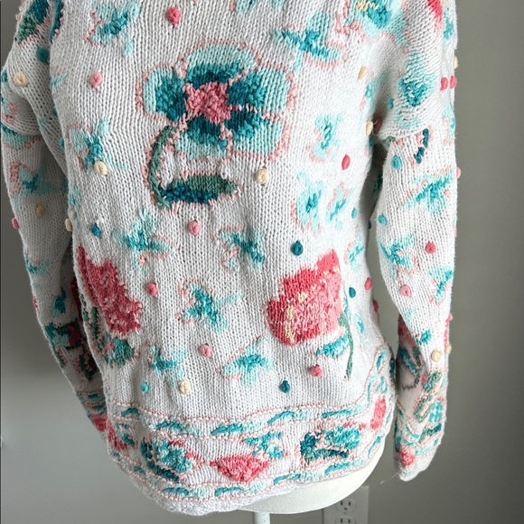 Vintage Portraits Tulip Ramie Cotton Floral Handknit Sweater medium - Picture 4 of 16